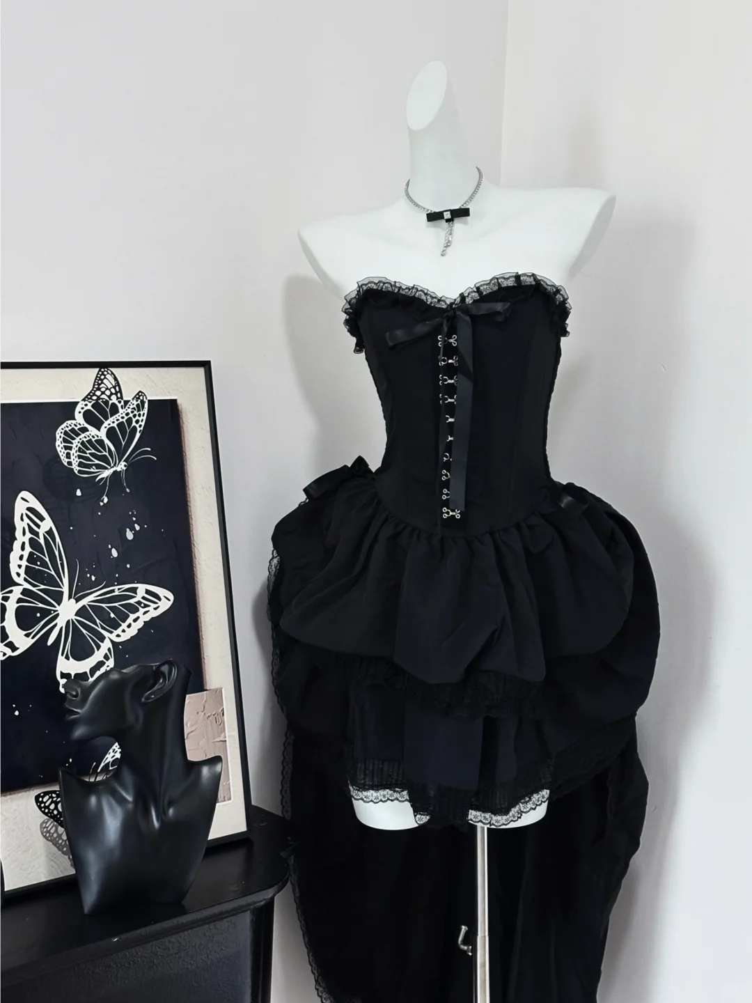 Charming Black Strapless A Line Layered Short Birthday Outfits Graduation Homecoming Dress cc3232