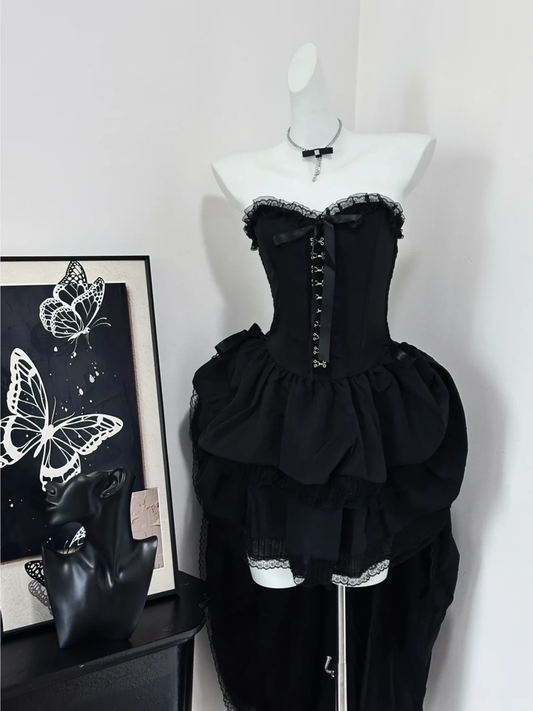 Charming Black Strapless A Line Layered Short Birthday Outfits Graduation Homecoming Dress cc3232