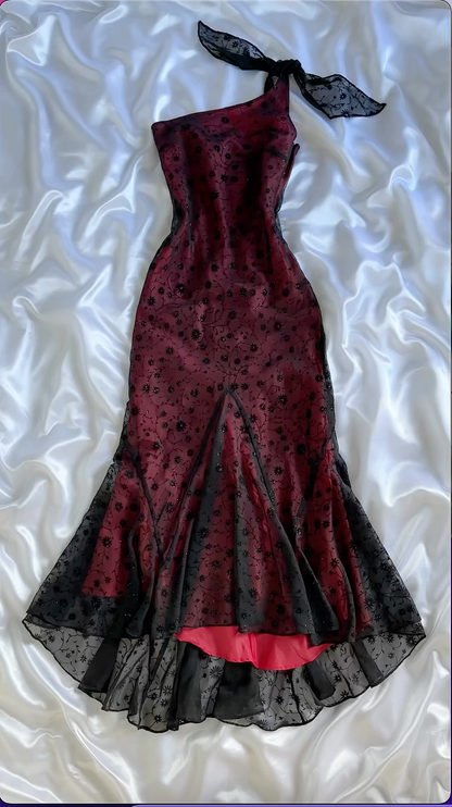 Pretty Burgundy One Shoulder Tulle Sequins Evening Dress,Long Mermaid Party Prom Gown cc2760