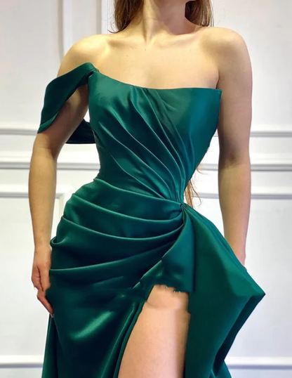 Split Dark Green Strapless Off-The-Shoulder Mermaid Prom Dress cc664