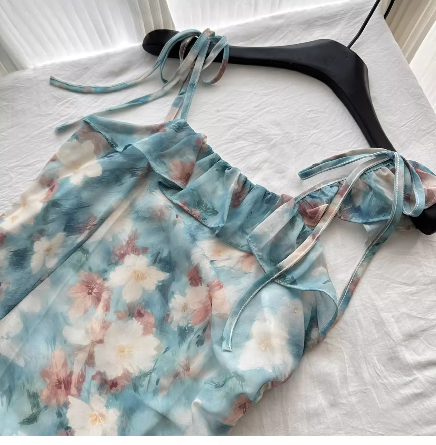 Spaghetti Straps Irregular Ruffles Short Holiday Dress cc3055