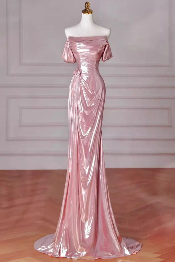 Charming Pink Mermaid Strapless Long Prom Dress,Off The Shoulder Evening Dress  cc2535