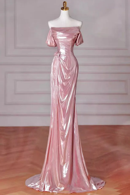 Charming Pink Mermaid Strapless Long Prom Dress,Off The Shoulder Evening Dress  cc2535