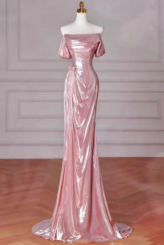 Charming Pink Mermaid Strapless Long Prom Dress,Off The Shoulder Evening Dress  cc2535