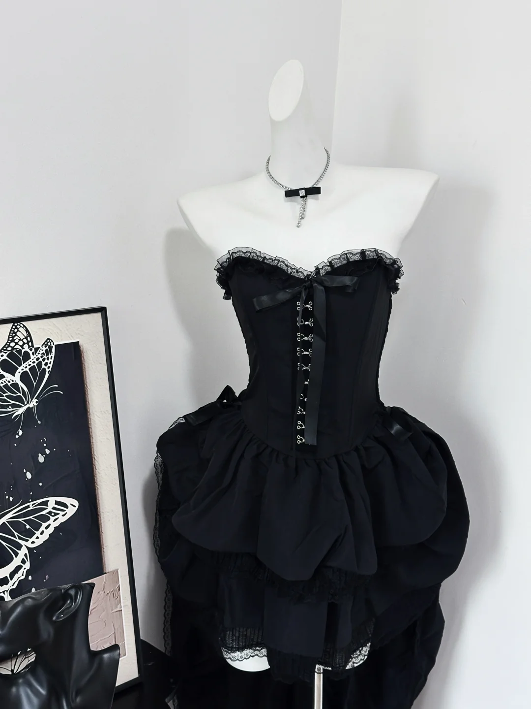 Charming Black Strapless A Line Layered Short Birthday Outfits Graduation Homecoming Dress cc3232