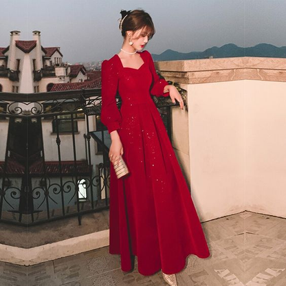 Red Glitter Modest Prom Dress Muslim Formal Evening cc917