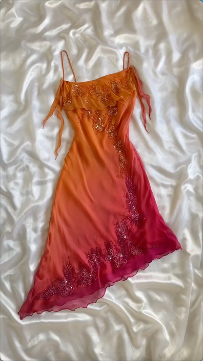 Pretty Spaghetti Straps Chiffon Beaded Mermaid Party Evening Dress cc2757