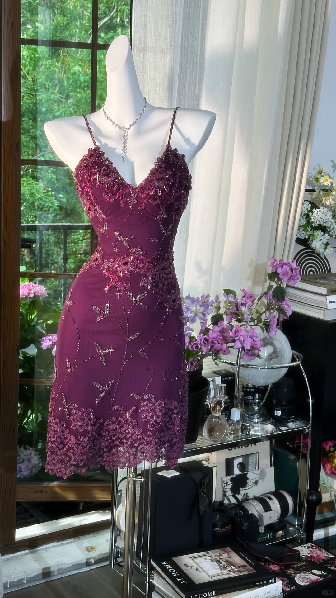 Charming Purple Straps Lace Beaded Sheath Short Birthday Outfits Cocktail Dress 7th Grade Homecoming Dress cc3338