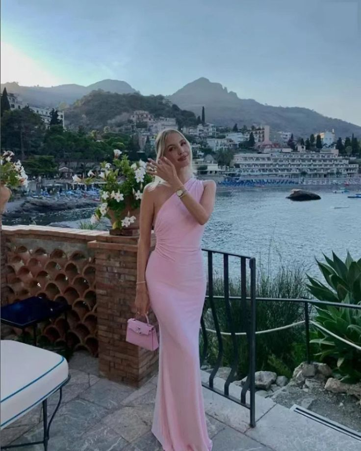 Fashion One Shoulder Pink Backless Party Evening Dress Sheath Prom Dress cc2332