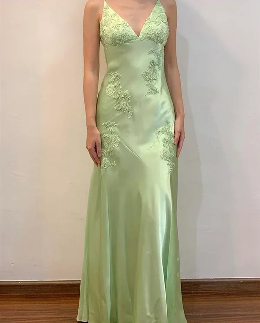 Sexy Mint Green V-Neck Beaded Prom Dress Evening Dress Backless Party Gown  cc2053
