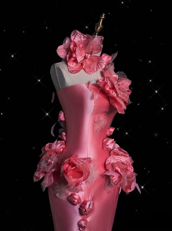 Pretty Pink Satin Mermaid Evening Dress,3D Flowers Long Party Prom Dress cc2803