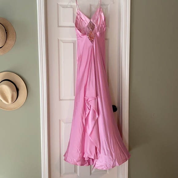 Pink Satin Beaded Evening Dress,Spaghetti Straps Party Prom Dress cc2669