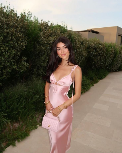 Sexy Sheath Spaghetti Straps Pink Satin Evening Dress Prom Dress cc2400