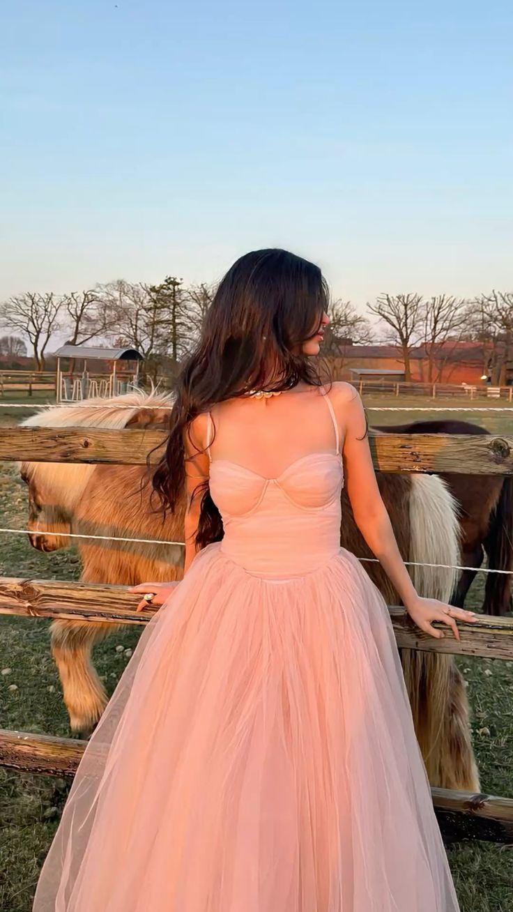 Dreamy Pink A-line Suspender Tulle Long Prom Dress Evening Dress Bridesmaid Dress cc4802