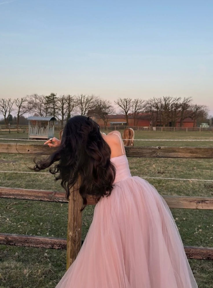 Dreamy Pink A-line Suspender Tulle Long Prom Dress Evening Dress Bridesmaid Dress cc4802