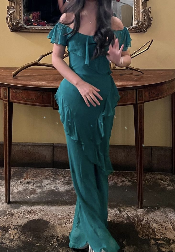 Retro Elegant Dark Green Ruffled One-shoulder Chiffon Long PromDress Evening Dress cc4803