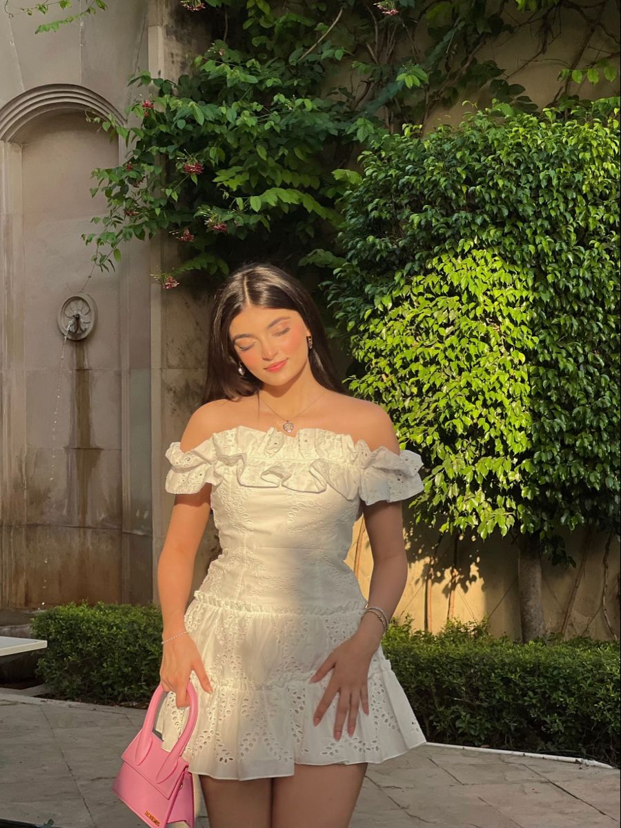 Sweet White One-shoulder Neckline Ruffled Hollow Embroidery A-line Birthday Skirt Homecoming Dress cc4107