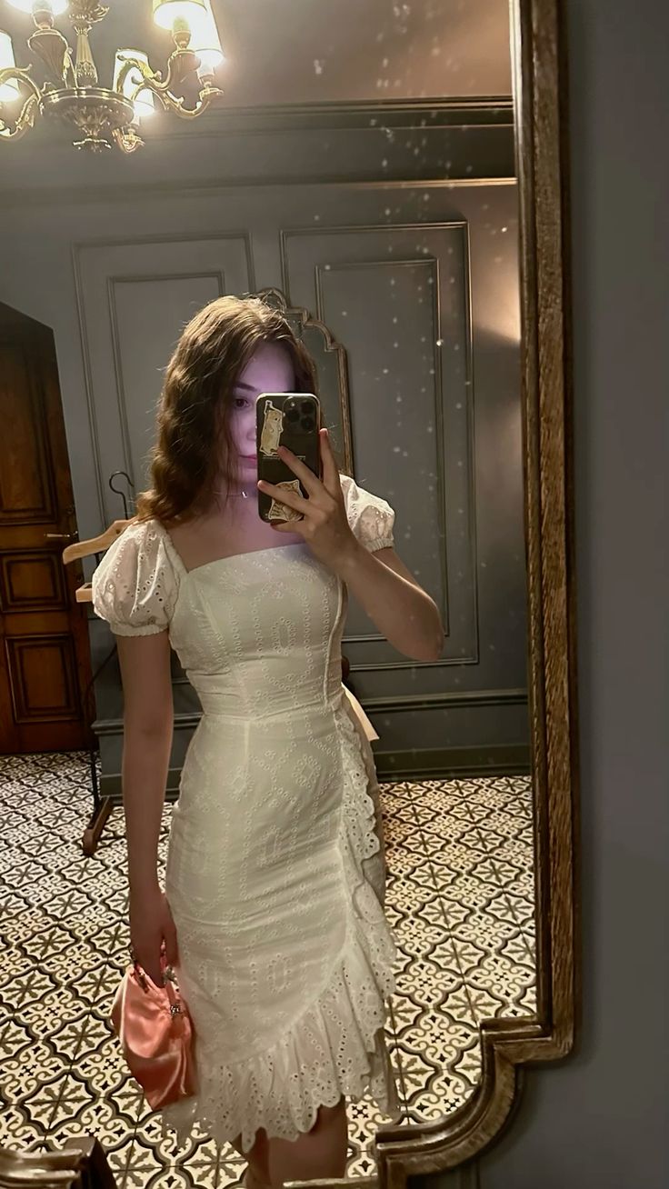 French Elegant White Square Neck Puff Sleeve Irregular Birthday Party Homecoming Dress cc4108