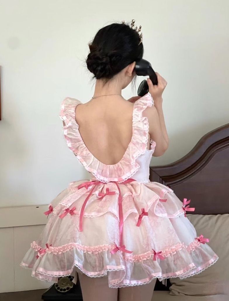 Sweet Pink Open Back Large U Neck Multi-layered Skirt Tulle A-line 16th Birthday Homecoming Dress cc4111