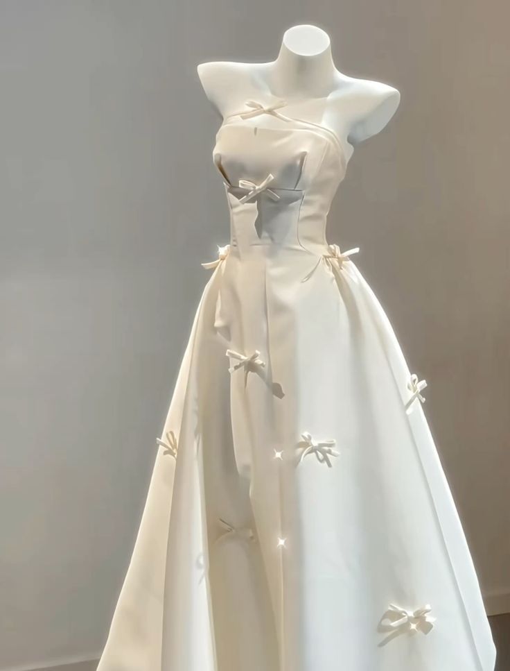 Sweet And Elegant Ivory A-line Tube Top Bow Satin Long Prom Dress Evening Dress cc4811