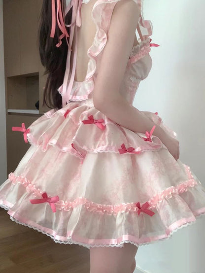 Sweet Pink Open Back Large U Neck Multi-layered Skirt Tulle A-line 16th Birthday Homecoming Dress cc4111