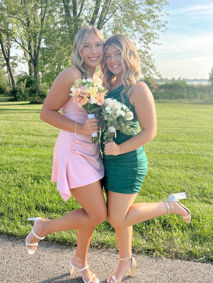 Sweet Light Pink Pleated Slim Satin Irregular Birthday Dress Homecoming Dress cc4112