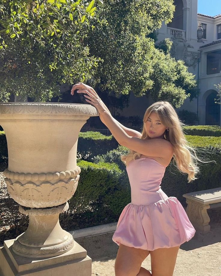 Sweet Princess Light Pink Bud Satin Birthday Party Homecoming Dress cc4114