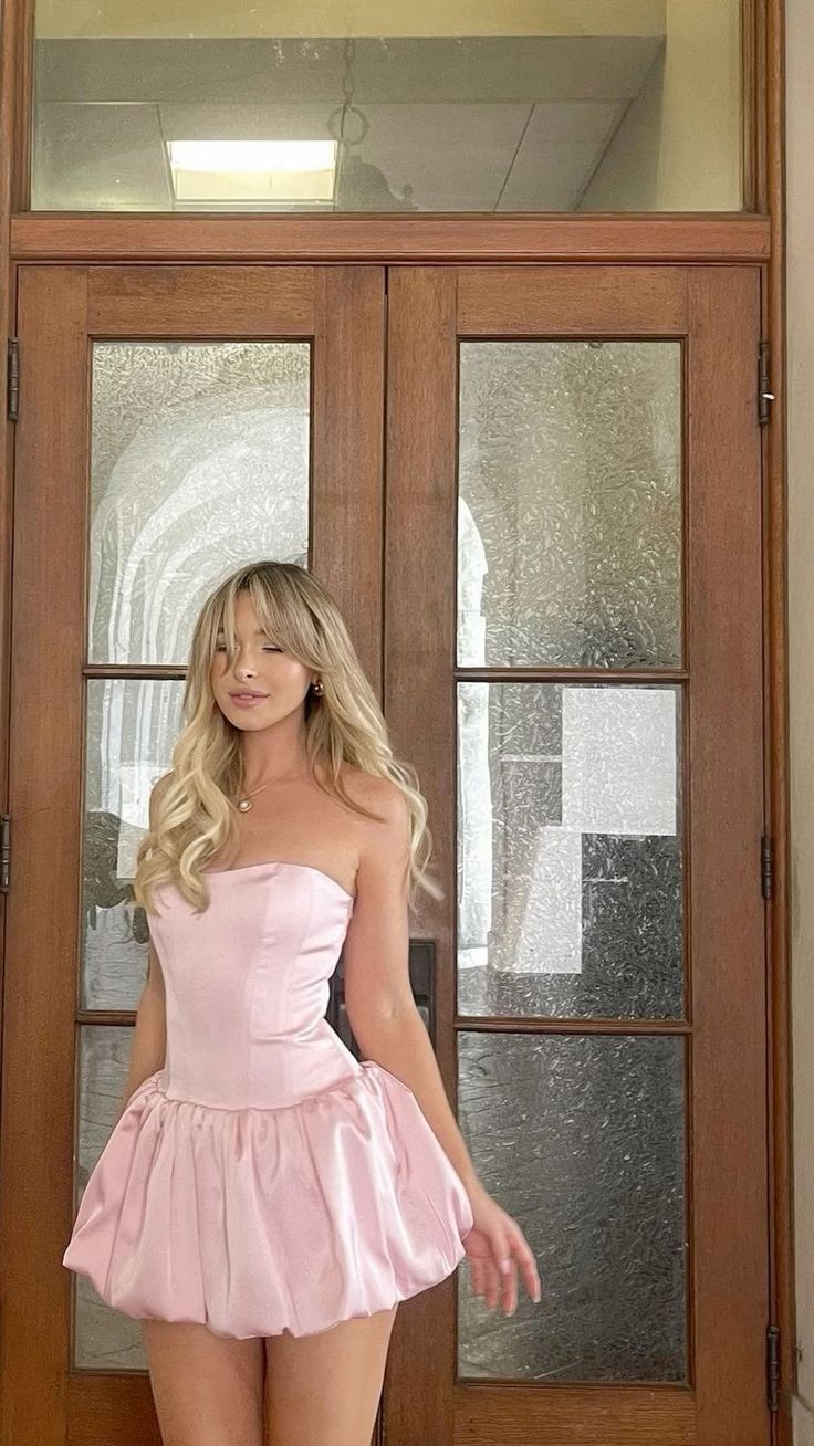 Sweet Princess Light Pink Bud Satin Birthday Party Homecoming Dress cc4114