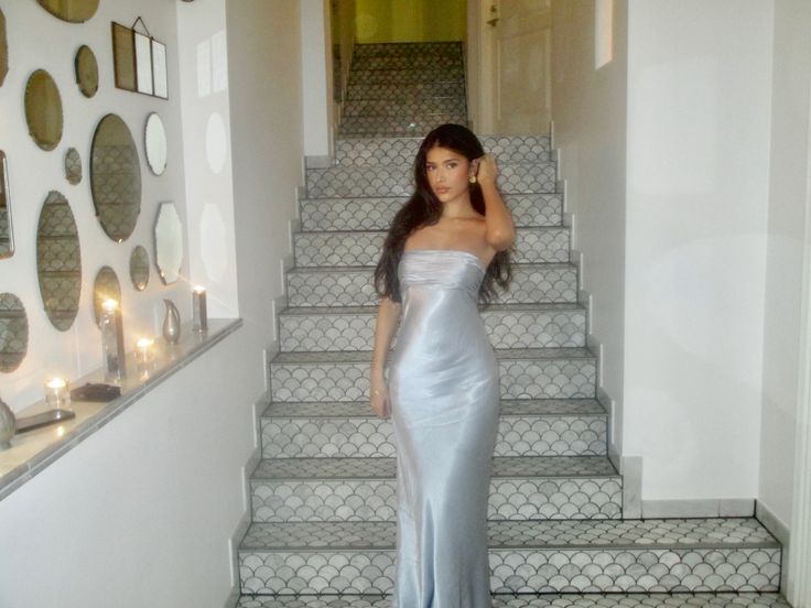 Elegant Gray Slim Strapless Satin Long Prom Dress Evening Dress cc4817