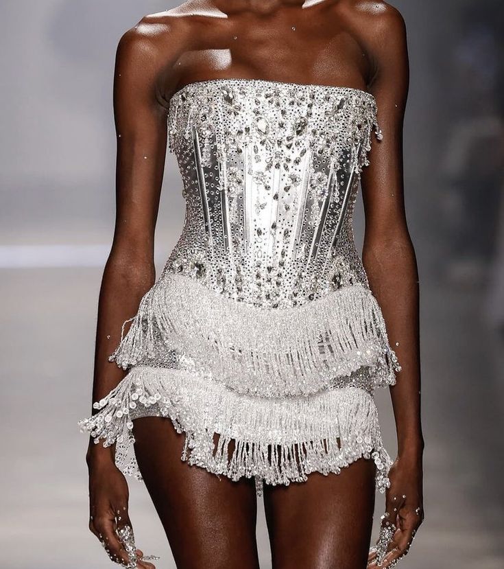 Gorgeous Silver-white Tube-top Rhinestone Tassel Heavy-duty Short Birthday Party Homecoming Dress cc4118