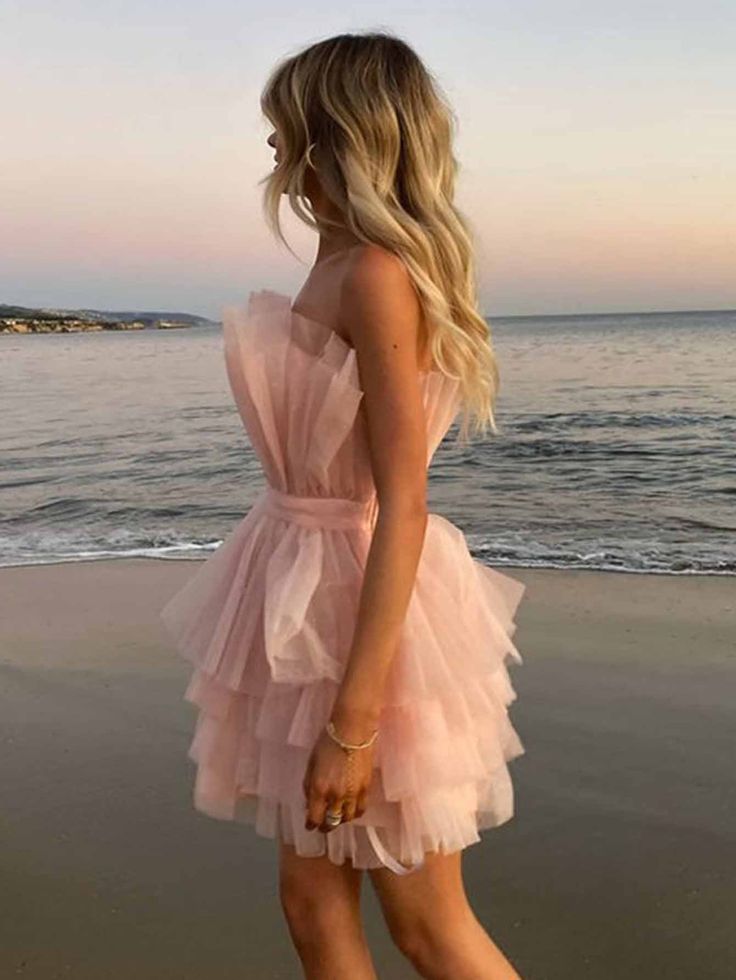 Sweet Princess Light Pink Shimmering Multi-layered Tulle Short 16th Birthday Homecoming Dress cc4120