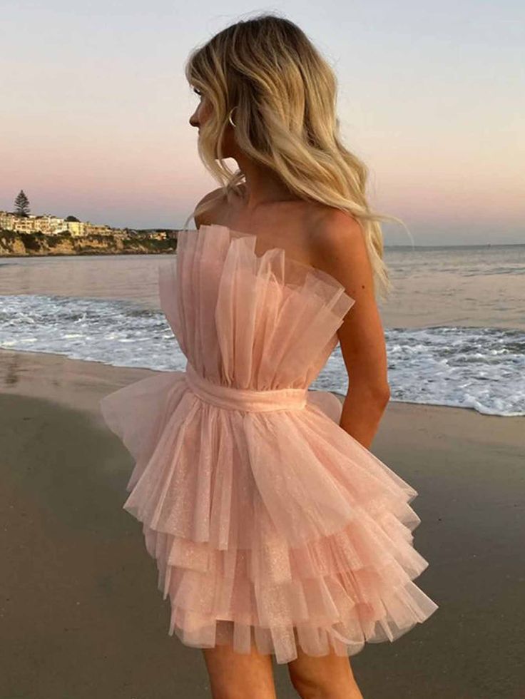 Sweet Princess Light Pink Shimmering Multi-layered Tulle Short 16th Birthday Homecoming Dress cc4120