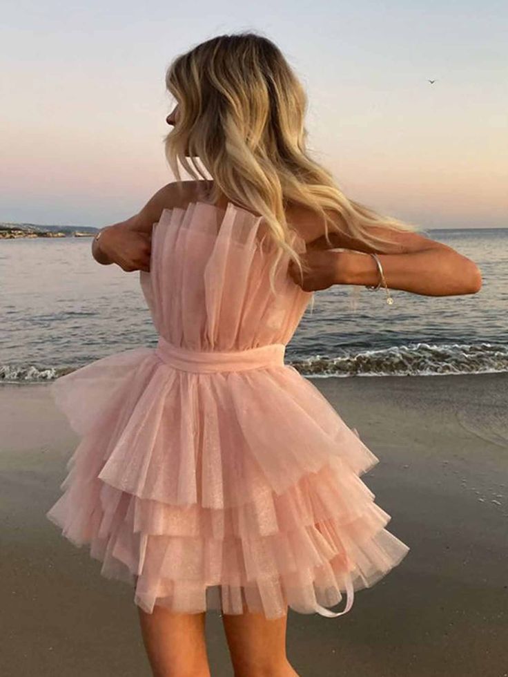 Sweet Princess Light Pink Shimmering Multi-layered Tulle Short 16th Birthday Homecoming Dress cc4120