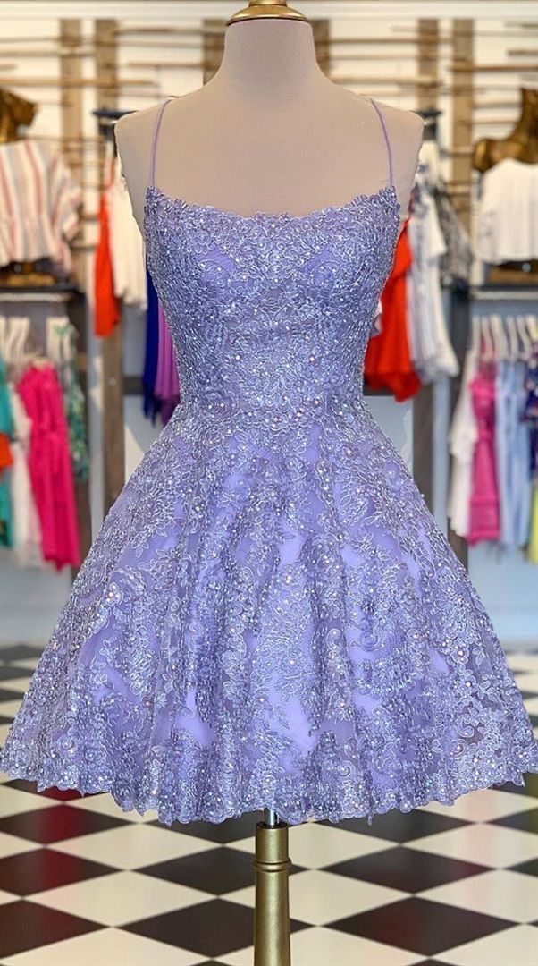 Sweet Lavender Lace Embroidered A-line Birthday Skirt Homecoming Dress cc4122