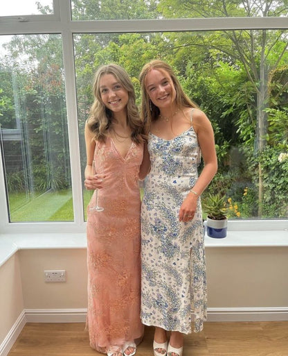 Retro Pink Slim Halter V-Neck Embroidered Satin Long Prom Dress Evening Dress Bridesmaid Dress cc4823