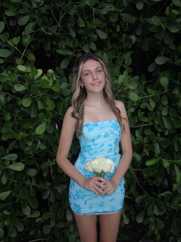 Light Blue Floral Embroidered Strapless Short Homecoming Dress - Teenage Prom Party Gown with Elegant Satin Fabric cc4013