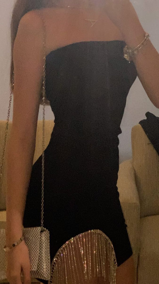 Simple Black Tassel Irregular Tight Hip Birthday Skirt Homecoming Dress cc4134