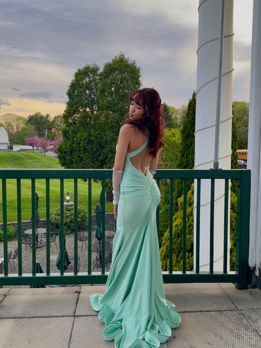 Elegant Mint Green Mermaid Cross Halter Neck Backless Satin Long Prom Dress Evening Dress cc4835