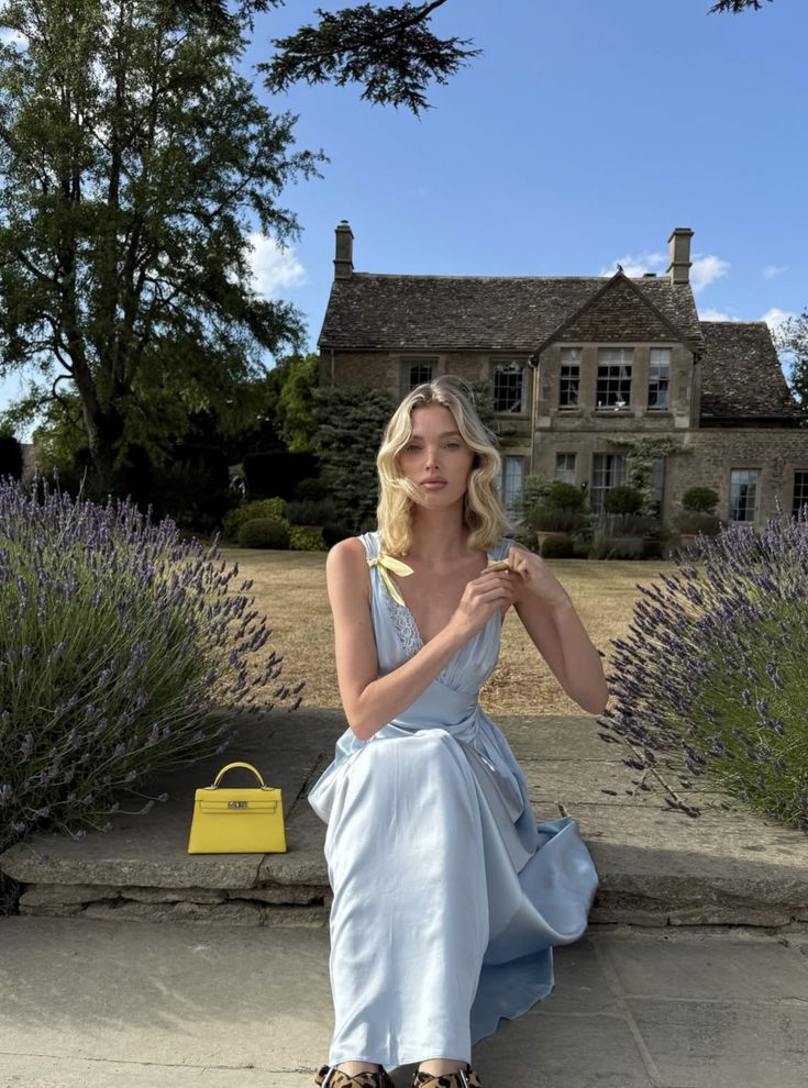 Vintage Light Blue A-line Deep V Strap Satin Long Prom Dress Evening Dress cc4839