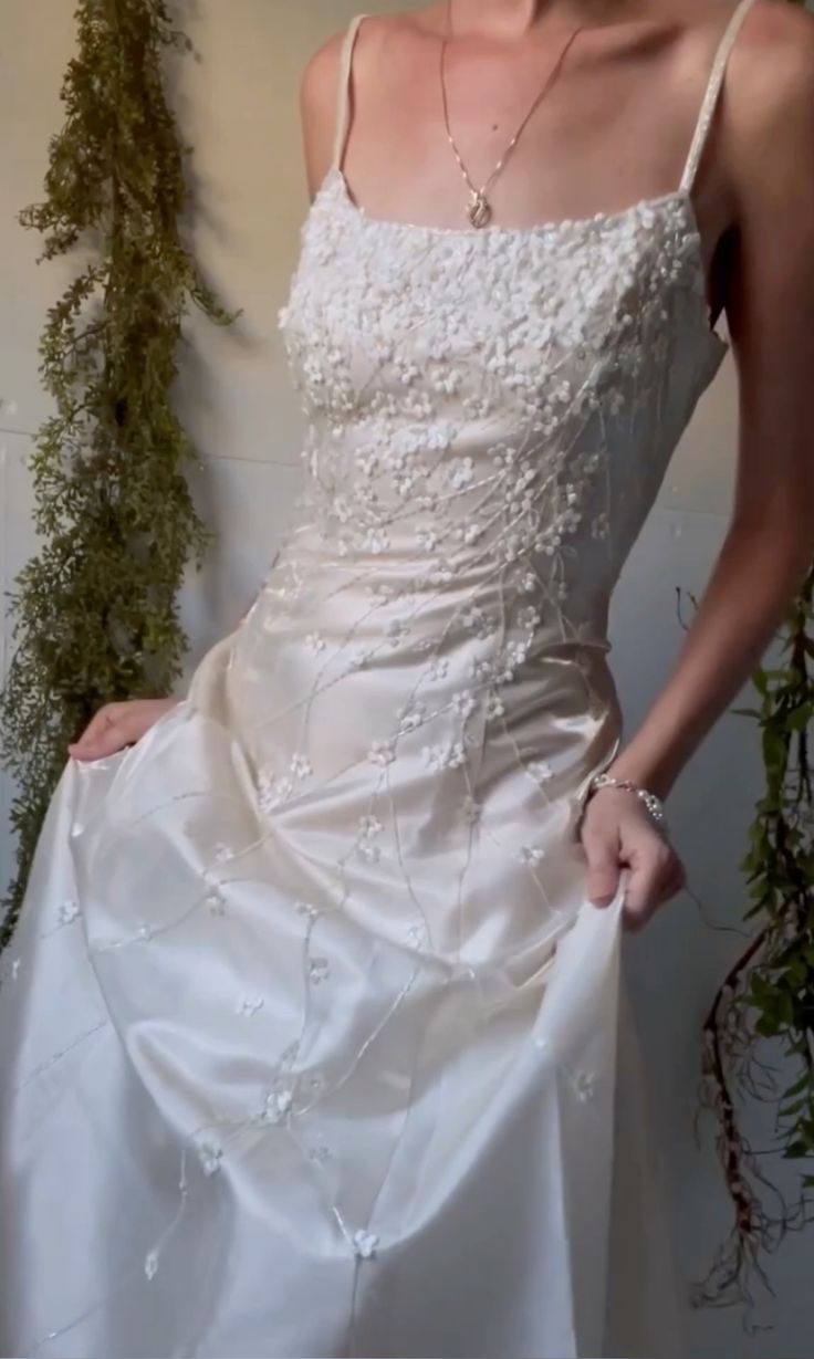 Vintage White A-line Halter Square Neck Satin Long Prom Dress Evening Dress Bridesmaid Dress cc4845