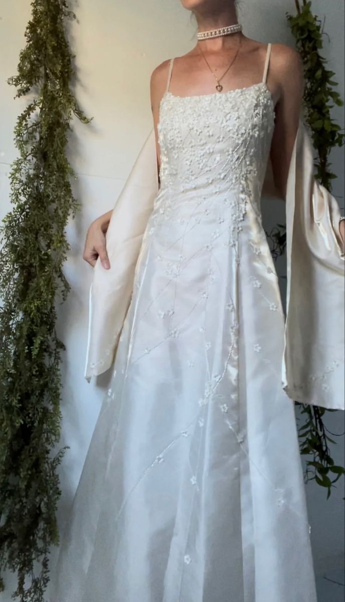 Vintage White A-line Halter Square Neck Satin Long Prom Dress Evening Dress Bridesmaid Dress cc4845