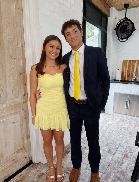 Fresh Yellow Tube-top Polka Dot Waist Chiffon 17th Birthday Homecoming Dress cc4146