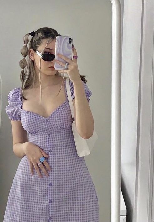 Sweet Purple And White Plaid Puff Sleeves Playful 16th Birthday Homecoming Dress cc4149