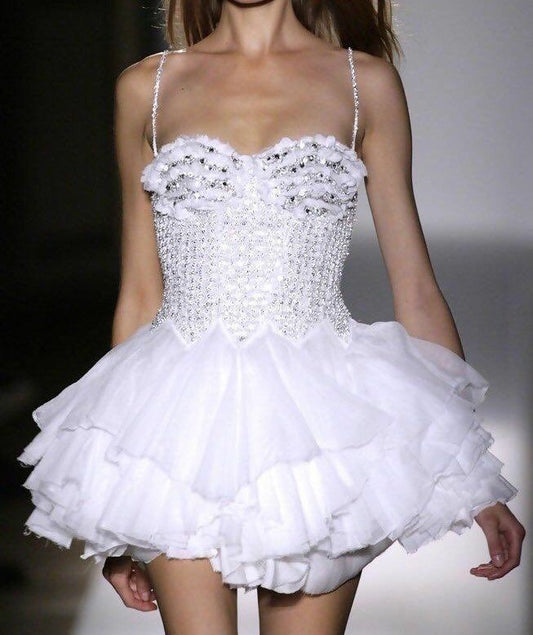 Gorgeous White Strappy Sequined Multi-layered Tulle A-line 16th Birthday Homecoming Dress cc4166
