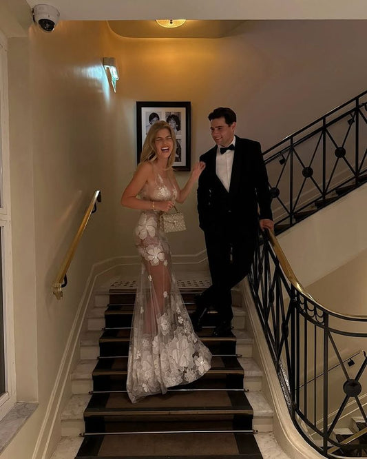 Sexy White Mermaid Lace Long Prom Dress Evening Dress cc4867