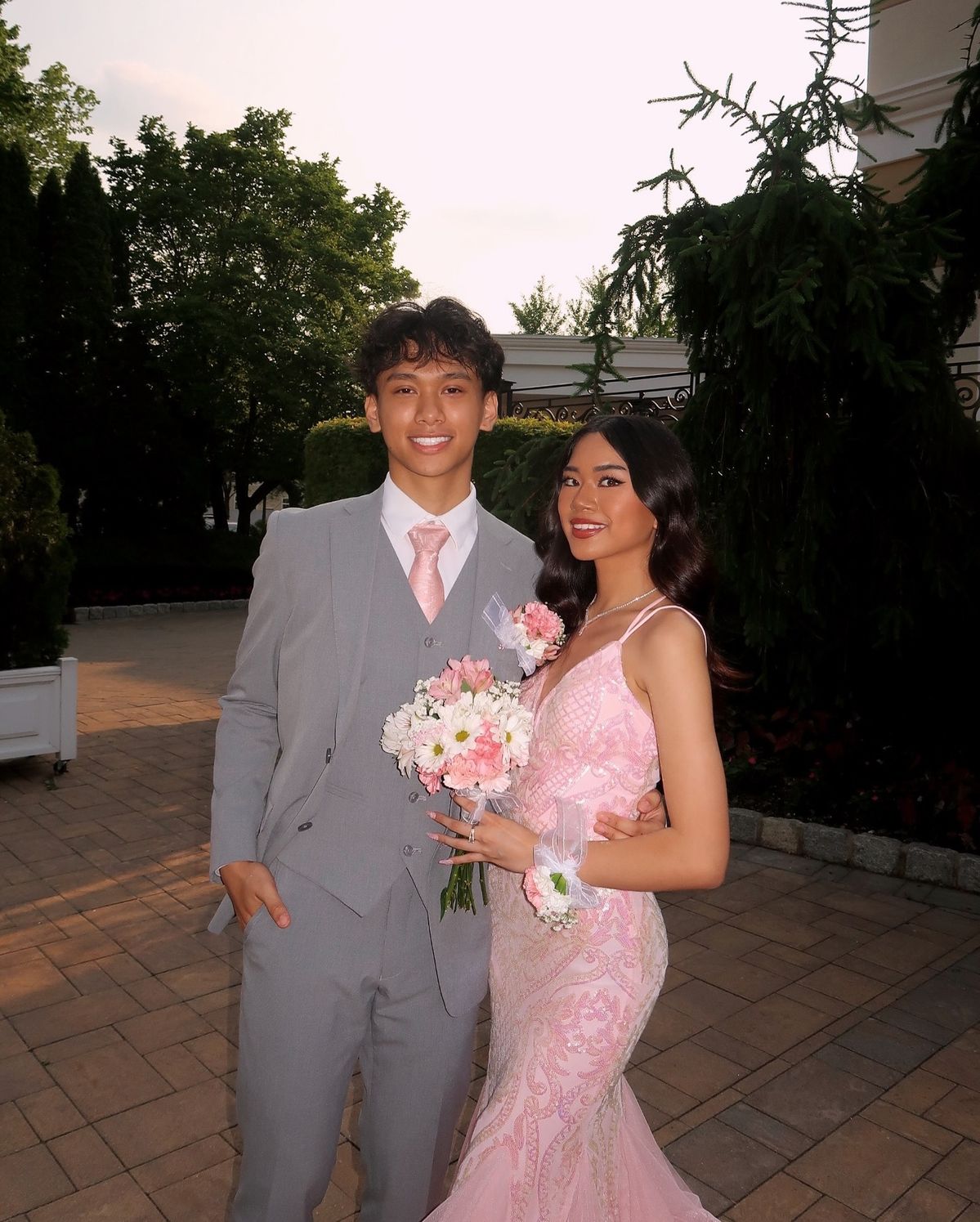 Sweet Pink Mermaid Deep V Halter Sequined Long Prom Dress Evening Dress cc4875