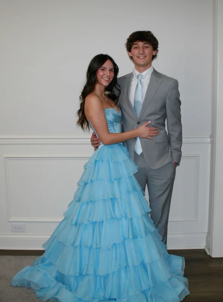 Princess Blue A-line Strapless Layered Chiffon Long Prom Dress Evening Dress cc4876