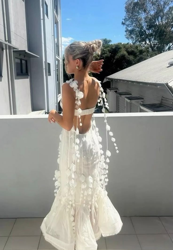 Sweet White Mermaid Halter Top With 3D Petal Tulle Prom Dress Evening Dress cc4885