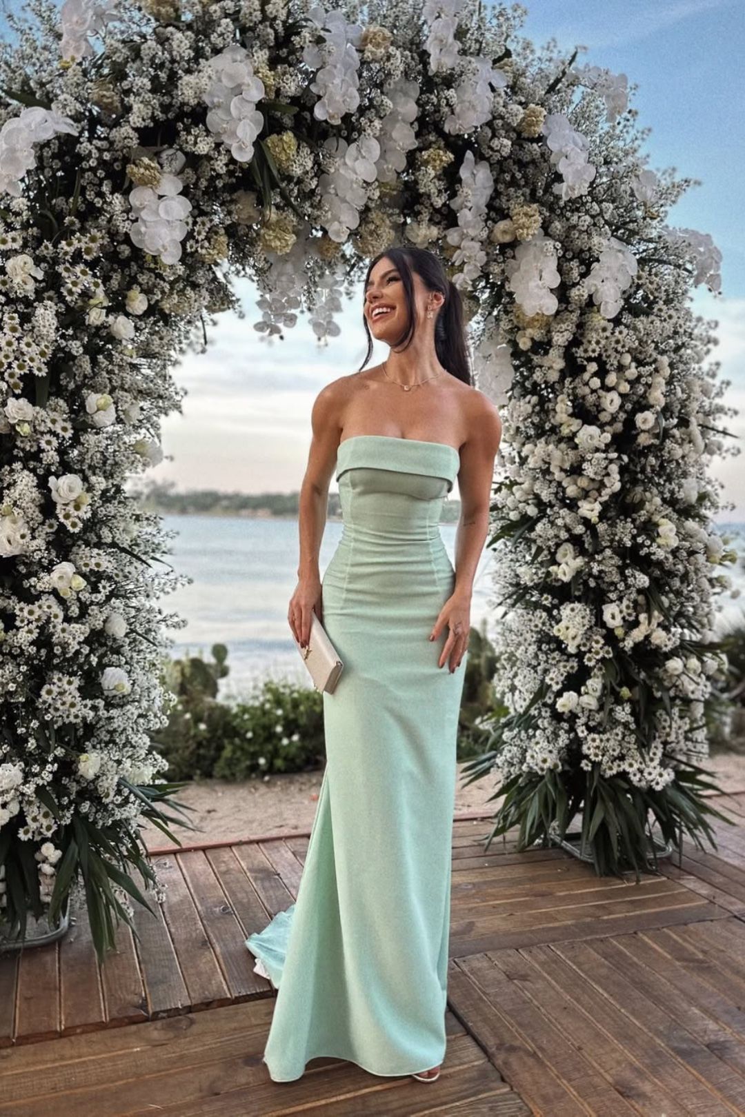 Simple Mint Green Slim-fitting Tube Top Satin Long Prom Dress Evening Dress cc4719