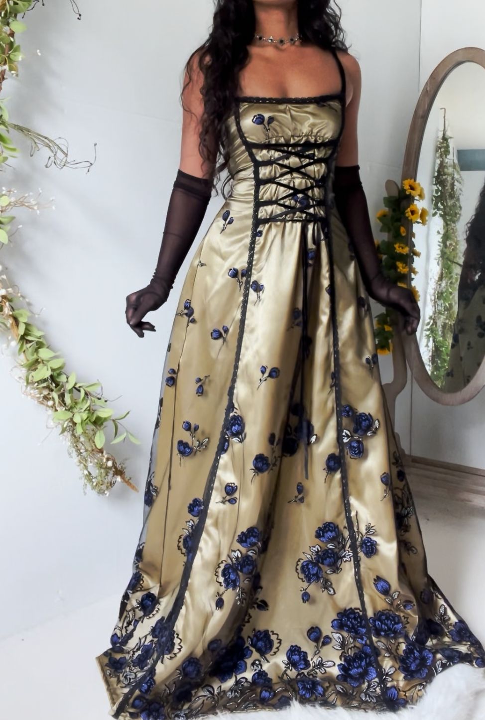 Retro A-line Halter Square Neck Tie Satin Long Prom Dress Evening Dress cc4898